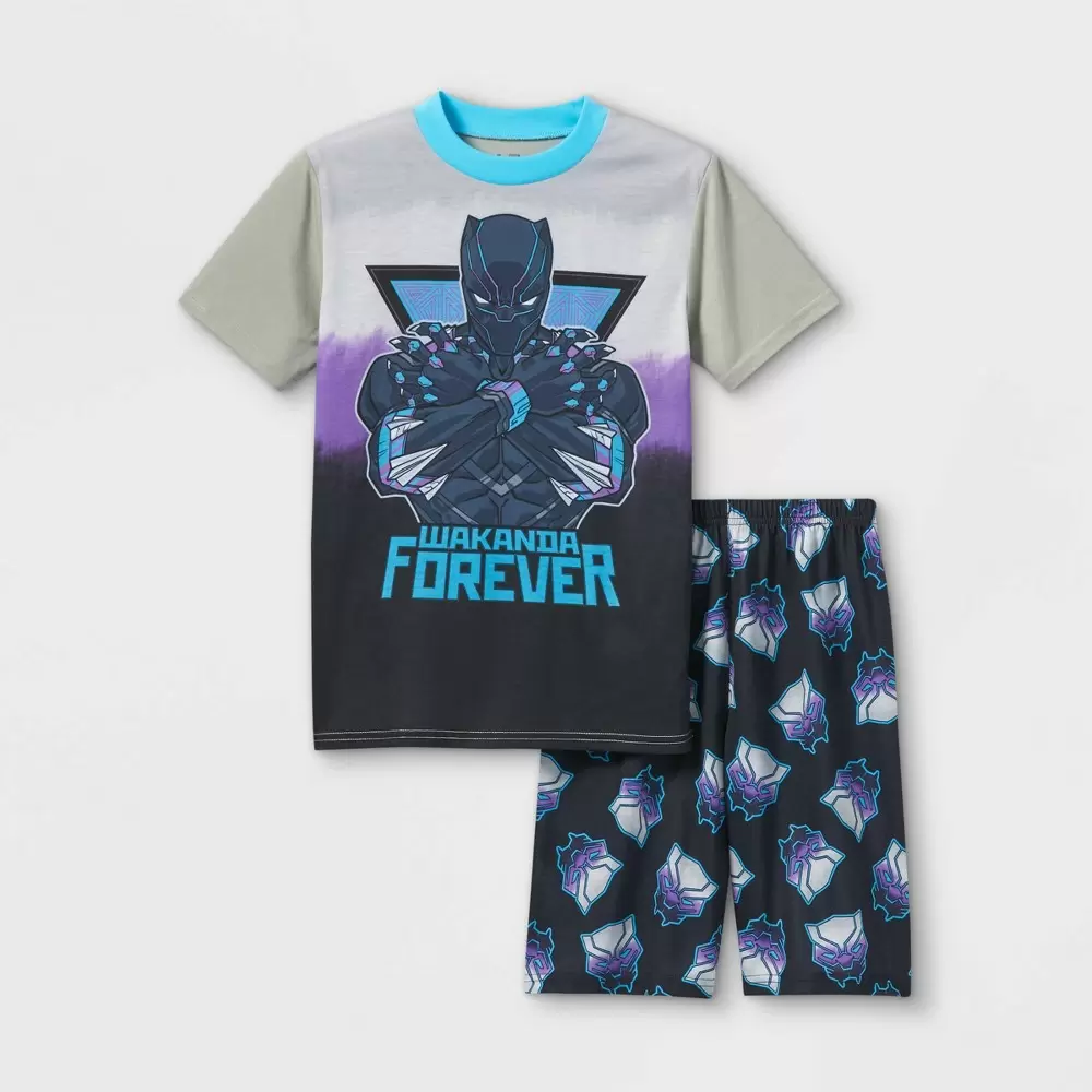 Photo 1 of Boys' Marvel Black Panther 2pc Short Sleeve Top and Shorts Pajama Set - Gray SMALL 6/7
