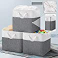 Photo 1 of JSungo 3 Pack Storage Cube Bin, 13 x 13 x 12 Collapsible Storage Basket Cube with Drawstring Cover for Shelf, Foldable Fabric Organizer Set for Home, Extra Large, Dark Grey