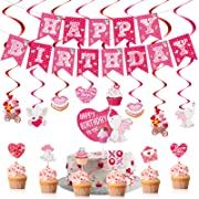 Photo 1 of 38 Pieces Pink Happy Birthday Banner Valentine's Birthday