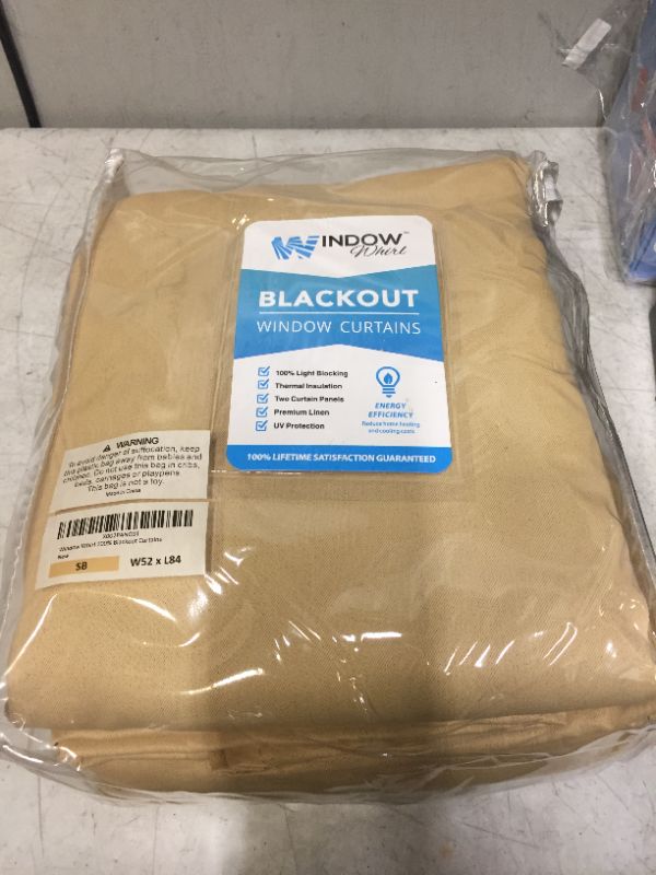 Photo 2 of 100% Blackout Window Curtains: Room Darkening Thermal Window Treatment with Light Blocking Black Liner for Bedroom, Nursery and Day Sleep - 2 Pack of Drapes, Sandstone (84” Drop x 52” Wide Each) Sandstone W52 x L84