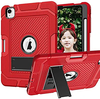 Photo 1 of UMIONE Kids Case for New iPad Air 4th Generation Case, 2020 ipad Air 10.9"/2018 ipad Pro 11, [ Pencil Holder ] 3 Layers Heavy Duty Shockproof Rugged Drop Protection Cover with Kickstand-Red