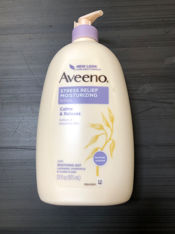 Photo 2 of Aveeno Stress Relief Moisturizing Body Lotion with Lavender Scent, Natural Oatmeal to Calm & Relax, Non-Greasy Daily Stress Relief Lotion, 33 fl. oz