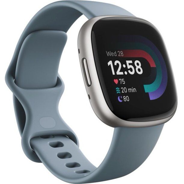 Photo 1 of Fitbit Versa 4 Fitness Smartwatch - Waterfall Blue/Platinum Aluminum
