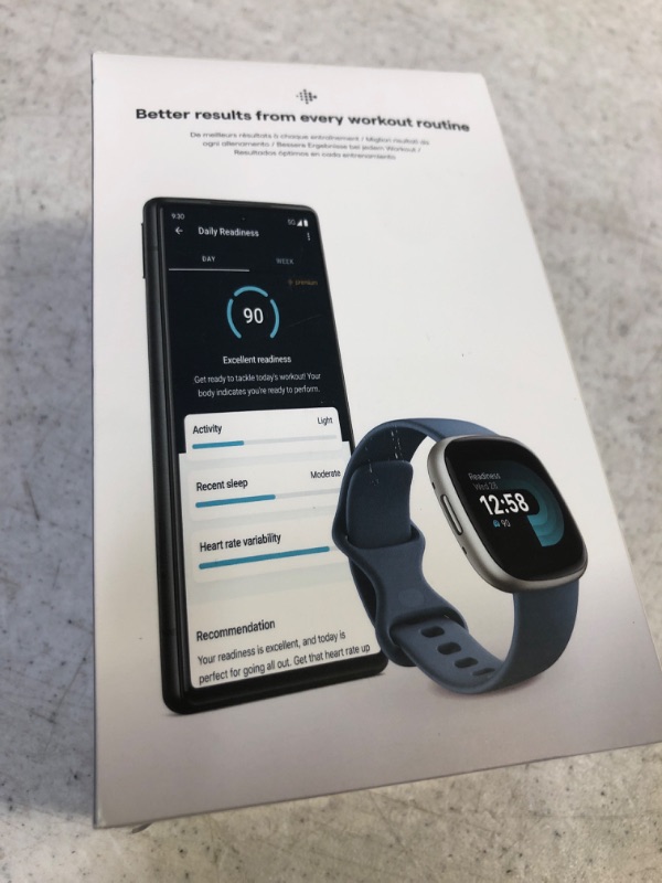 Photo 4 of Fitbit Versa 4 Fitness Smartwatch - Waterfall Blue/Platinum Aluminum
