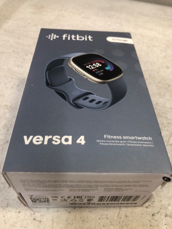 Photo 1 of Fitbit Versa 4 Fitness Smartwatch - Waterfall Blue/Platinum Aluminum
