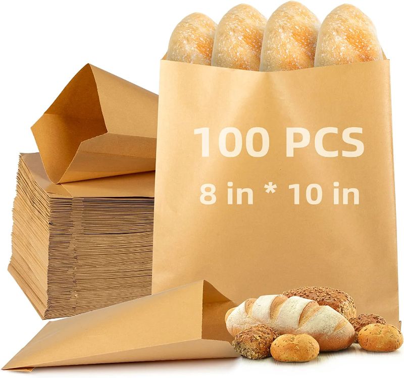 Photo 1 of 100 PCS Kraft Paper Bags,8"x10" Flat Greaseproof Paper Bags,Envelopes Brown Paper Snack Bags,Small Flat Party Favor Bag for Bakery Cookies Candies Dessert Chocolate Sandwich
