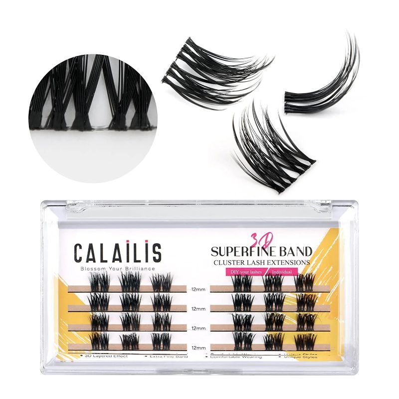 Photo 1 of 2 PACKS--Cluster Lashes Individual Lashes Superfine Brand Natural Look Reusable DIY Eyelash Extension 0.07mm 24Pcs Eyelash Clusters(Style4 12mm Black Brand)