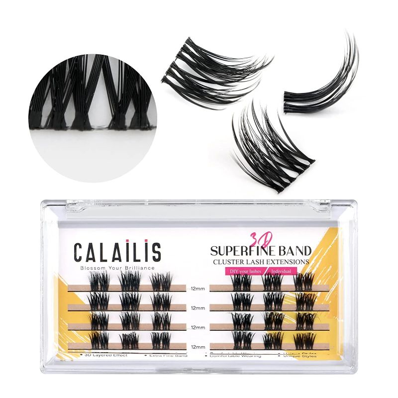 Photo 1 of 2 PACK--Cluster Lashes Individual Lashes Superfine Brand Natural Look Reusable DIY Eyelash Extension 0.07mm 24Pcs Eyelash Clusters(Style4 12mm Black Brand)