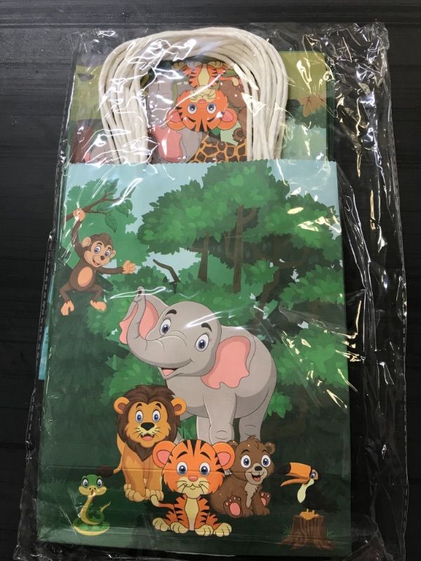 Photo 2 of 12pcs Safari Gift Bags Jungle Animal Goodie Bags with Handles for Jungle Theme Birthday Party Favor Baby Shower Supplies
