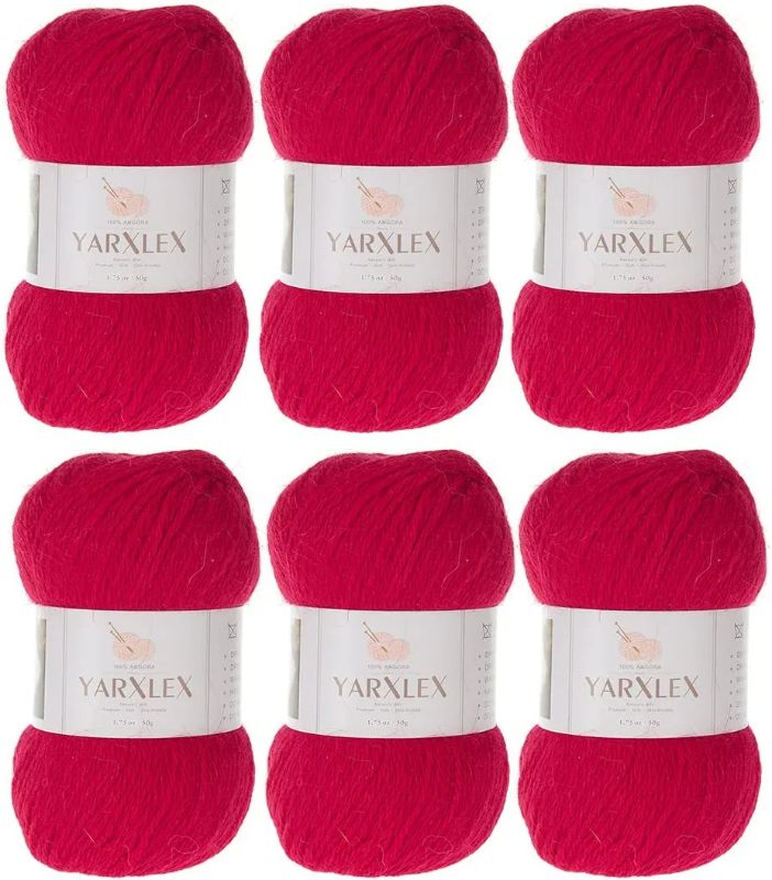 Photo 1 of 100% Angora Wool Yarn for Crocheting, Luxurious and Soft Fluffy Hand Knitting Yarn - Red, 014