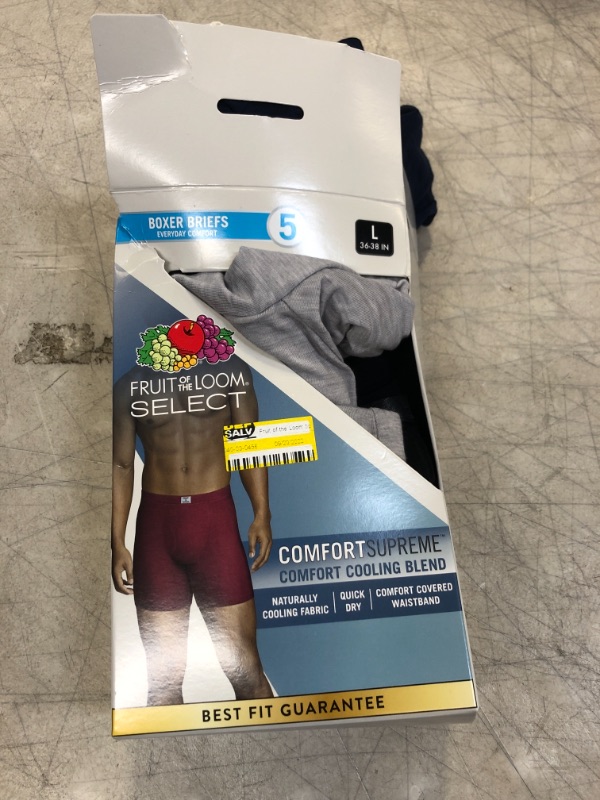 Photo 2 of Fruit of the Loom Select Men's Comfort Supreme Cooling Blend Boxer Briefs 5pk - Colors May Vary SIZE L ( BOX HAS MINOR DAMAGE ) 

