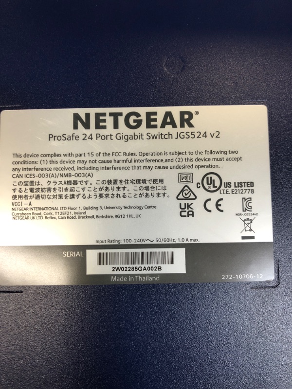 Photo 3 of NETGEAR ProSafe JGS524 24-port 10/100/1000Base-T Rackmountable gigabit Switch (Retail ) JGS524NA