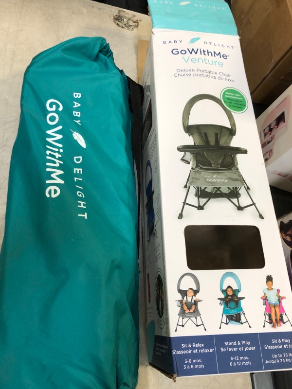 Photo 2 of Baby Delight Go with Me Venture Portable Chair, Indoor and Outdoor, Sun Canopy, 3 Child Growth Stages, Teal Venture Deluxe, Teal ( USED ITEM )