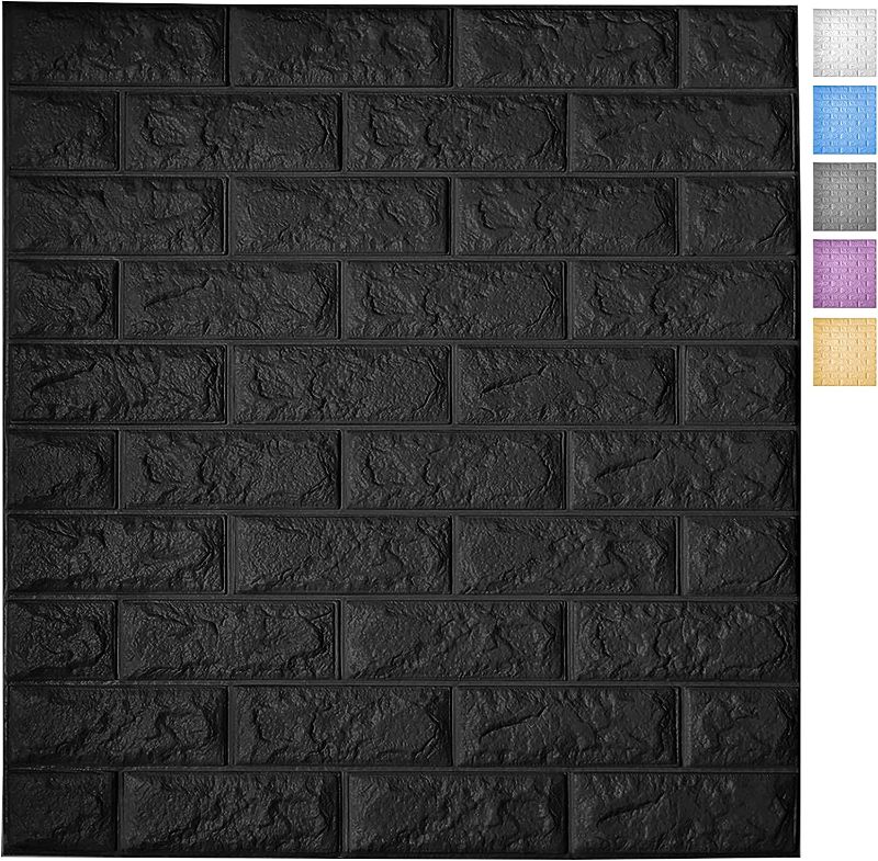 Photo 1 of Art3d 11-Pack 64 Sq. Ft Peel and Stick 3D Wall Panels for Interior Wall Decor, Self-Adhesive Foam Brick Wallpaper in Black
