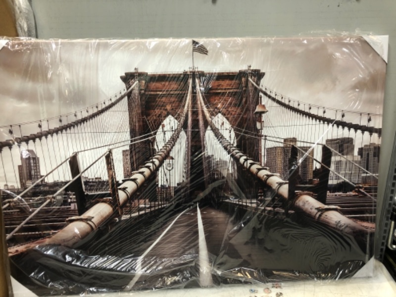 Photo 1 of ARTISTIC PATH Brooklyn Bridge Picture Classic Artwork: New York Cityscape Canvas Wall Art Prints for Office (45" W x 30" H,Multi-Sized)
