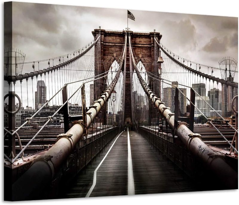 Photo 2 of ARTISTIC PATH Brooklyn Bridge Picture Classic Artwork: New York Cityscape Canvas Wall Art Prints for Office (45" W x 30" H,Multi-Sized)
