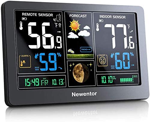 Photo 1 of Newentor Weather Station Wireless Indoor Outdoor Thermometer, Color Display Digital Weather Thermometer with Atomic Clock, Forecast Station with Calendar and Adjustable Backlight
