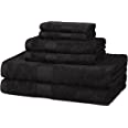 Photo 1 of Amazon Basics 5-Piece Fade Resistant Bath, Hand and Washcloth Towel Set - Black