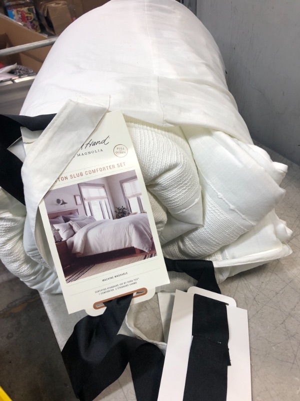 Photo 2 of 3pc Full/Queen Slub Center Stripe Comforter Set Sour Cream - Hearth &#38; Hand&#8482; with Magnolia