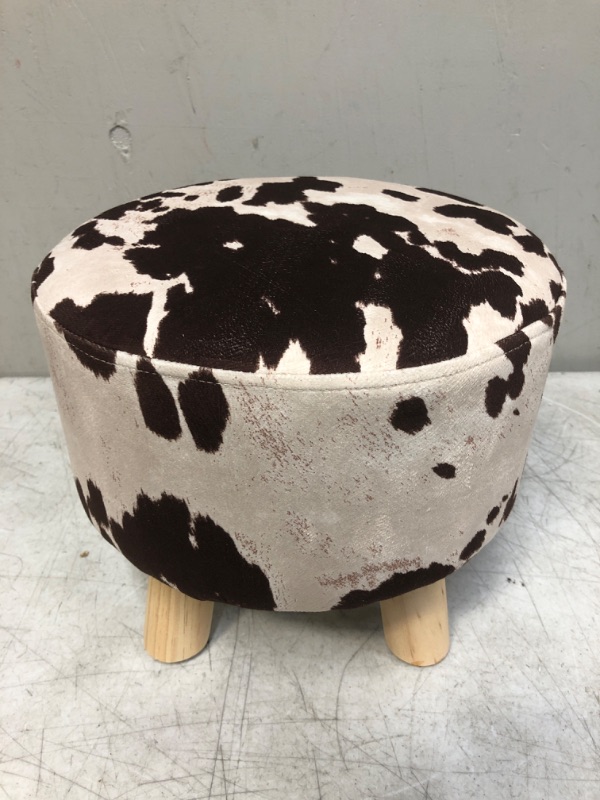 Photo 2 of Asense Round Ottoman Foot Rest Stool Linen Fabric Padded Seat Footstools Ottoman with Non-Skid Wooden Legs Cow Brown