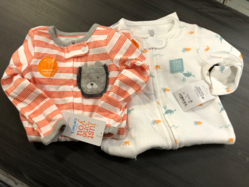 Photo 3 of 2 PACK INFANT PAJAMAS
-Baby Boys' Striped Tiger Footed Pajamas - Just One You® Made by Carter's-SIZE NB
-Baby Sea Creatures Footed Pajamas - Just One You® Made by Carter's Blue/Orange/White-SIZE 3M

