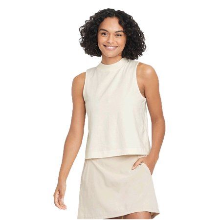 Photo 1 of Cream Supima Cotton Cropped Active Tank Top - Small
