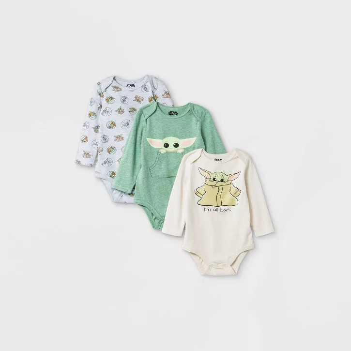 Photo 1 of Baby Boys' 3pk Star Wars Baby Yoda Long Sleeve Bodysuit-SIZE 3-6MONTHS

