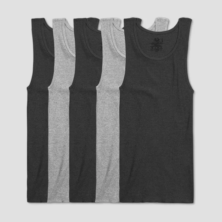 Photo 1 of 4 PACK--Fruit of the Loom Men's A-Shirt - Black/Gray

