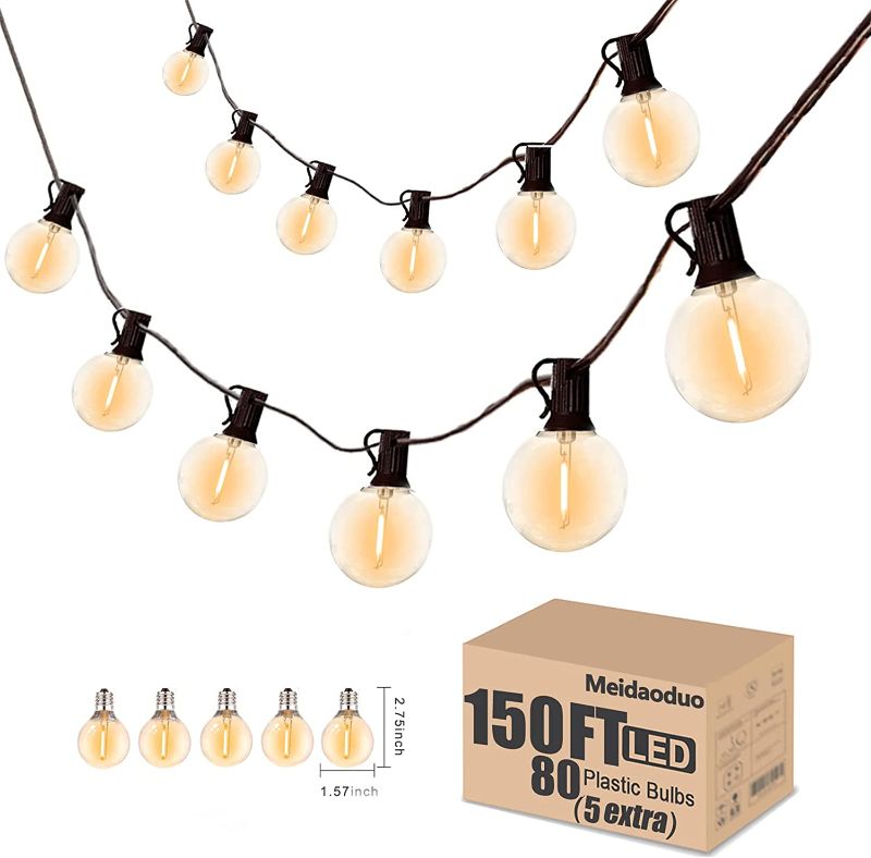 Photo 1 of Meidaoduo LED Globe String Lights for Outside 150FT G40 Patio Lights Connectable Waterproof with 80 Shatterproof Bulbs ( USED ITEM )