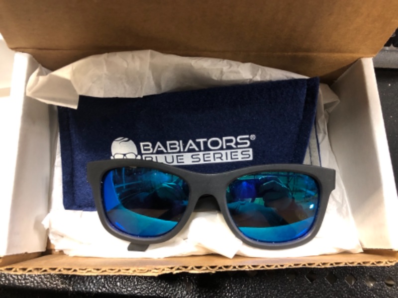 Photo 2 of Babiators Navigator UV Protection Children's Sunglasses Ages 6+Y Polarized Black With Dark Blue Mirrored Lenses