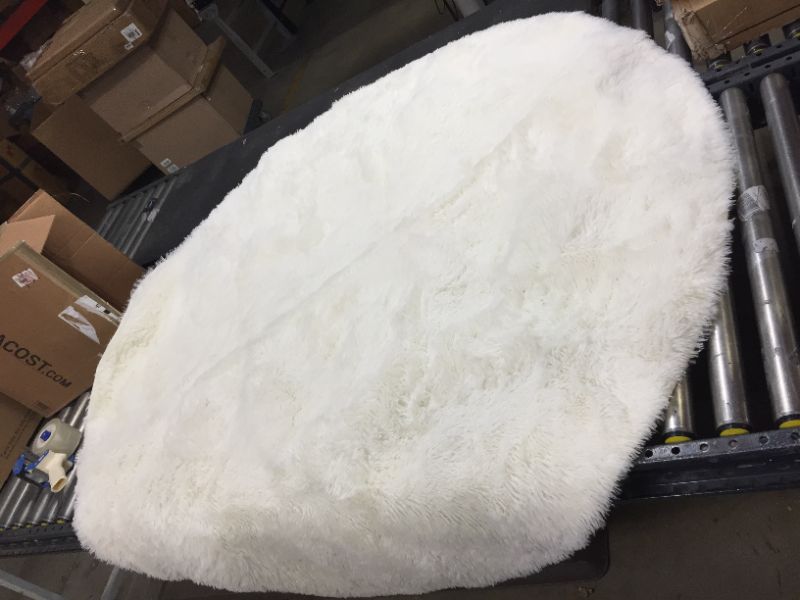 Photo 3 of  White Round Area Rug, Circle Rugs, Small Fluffy Shaggy Carpet