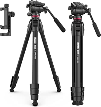 Photo 1 of ULANZI MT-56 Ombra Video Travel Tripod, 63" Professional Camera Tripod with Fluid Pan-tilt Head, Aluminum DSLR Tripod Max Load 13.2 LB for Nikon Canon DSLR Camcorder, Phone Holder Included
