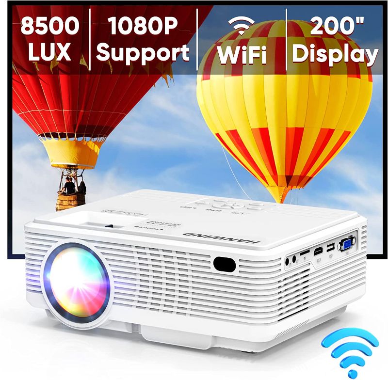 Photo 1 of WiFi Projector for iPhone, 2023 Upgraded 8500 Lumen 1080P Supported Outdoor Movie Mini Projectors, HANWIND Portable Home Theater Proyector Compatible with TV Stick, iOS, Android, HDMI, Phone, PS5,USB