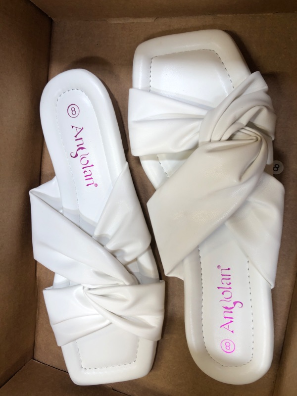 Photo 1 of Angolan white Size 8 Twisted Straps Flat Slide Sandal Open Square Toe