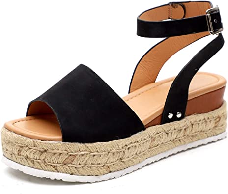 Photo 1 of Athlefit Women's Platform Sandals Espadrille Wedge Ankle Strap Studded Open Toe Sandals. size 12