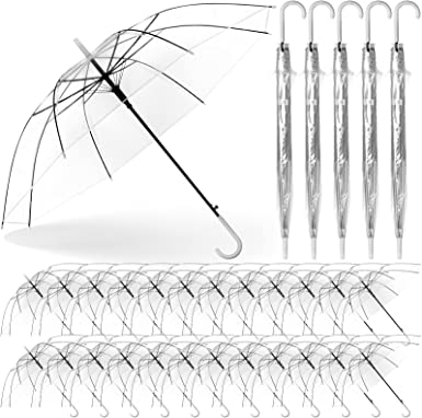 Photo 2 of 24 Pack Women's Clear Bubble Umbrella Clear Wedding Umbrellas Bulk Transparent Auto Open Stick Umbrellas Windproof Waterproof Large Canopy Umbrella with Easy Grip Handle Ideal for Weddings Proms