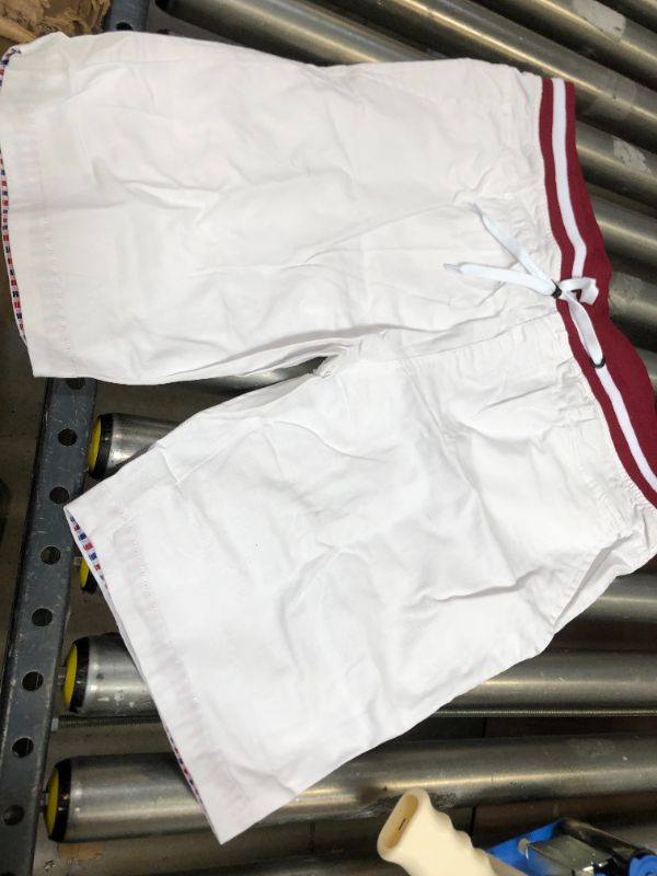 Photo 2 of 34W WHITE SHORTS WITH BURGANDY WAISTLINE