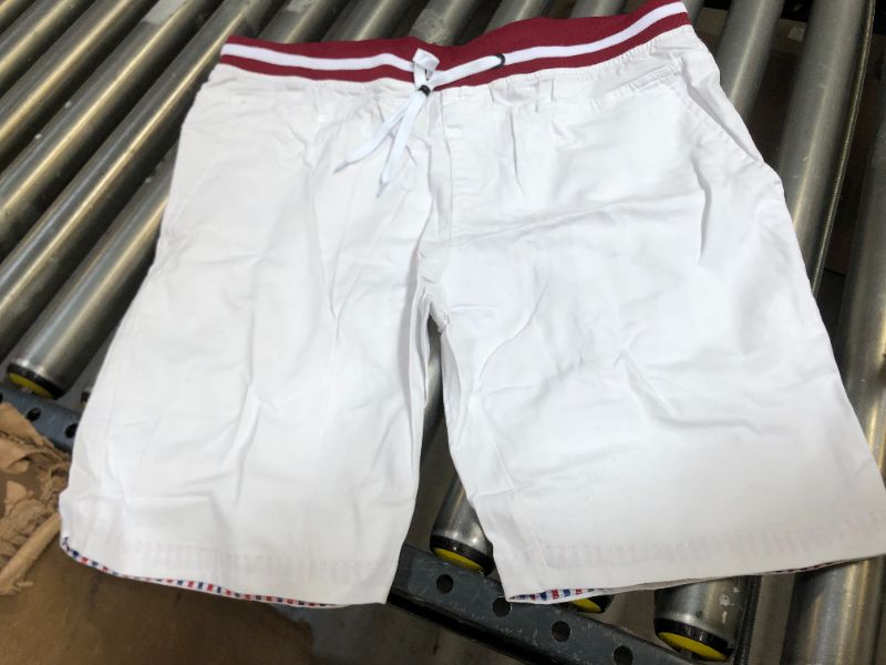 Photo 1 of 34W WHITE SHORTS WITH BURGANDY WAISTLINE