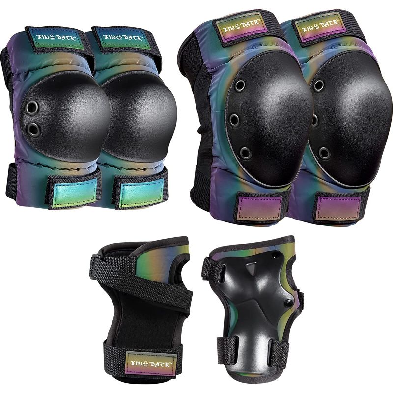 Photo 1 of Adult/Kids/Youth Knee Pad Elbow Pads, XINDAER Womens Skate Protective Gear Set 3 in 1 Knee and Elbow Pads Wrist Guards for Skateboard, Roller Skates, Skating, Scooter, Inline Skates, Cycling LARGE