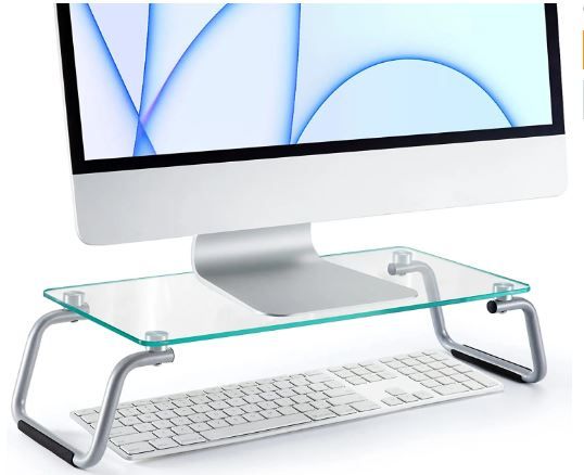 Photo 1 of LORYERGO Glass Monitor Stand, Monitor Stand for Desk, Clear Monitor Stand with Tempered Glass, Glass Monitor Stand Riser for Monitor/Laptop/Printer, 4.7 inch Height