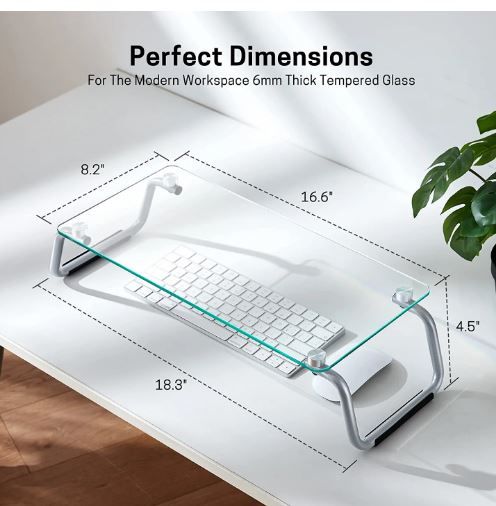 Photo 3 of LORYERGO Glass Monitor Stand, Monitor Stand for Desk, Clear Monitor Stand with Tempered Glass, Glass Monitor Stand Riser for Monitor/Laptop/Printer, 4.7 inch Height