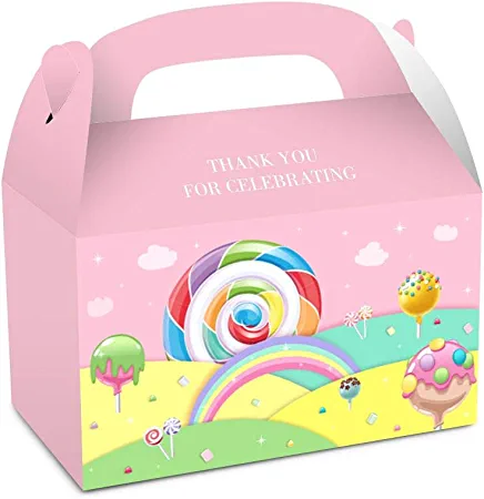 Photo 1 of Candyland Candy Treat Boxes,Lollipop Goodie Gift Boxes, Candy Party Boxes,Candy Land Paper Boxes for Wedding Baby Shower Birthday Party Favors Boxes (5.9 x 3.5 x 3.5 Inches) (12pcs)--Factory Seal