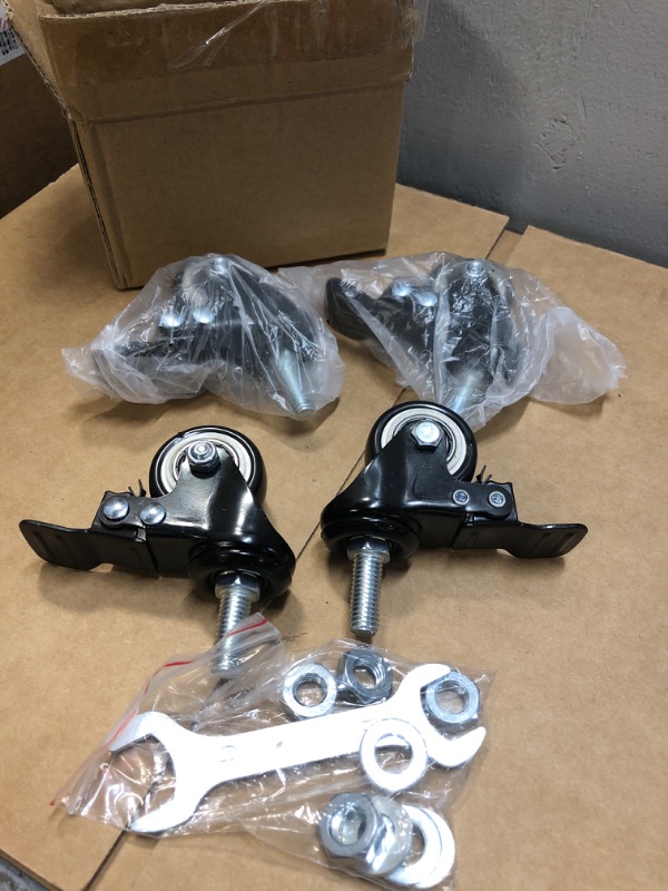 Photo 2 of 1.5"Stem casters Set of 4 Heavy Duty casters Wheels with Safety Dual Locking Furniture casters Swivel Castors with Brakes Metric Threaded Stem M10 x 25mm,300Lbs 1.5"Wheel(M10 x 25mm)