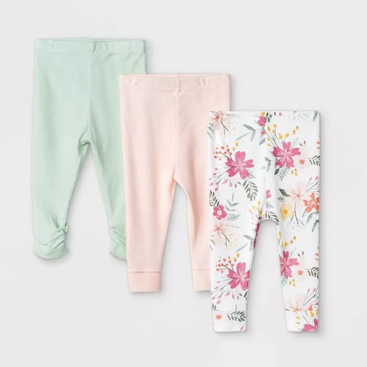 Photo 1 of Baby Girls' 3pk Meadow Pull-On Pants - Cloud Island™ White SIZE 6-9M 

