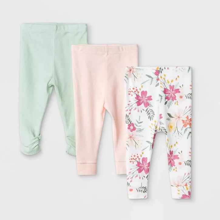 Photo 1 of Baby Girls' 3pk Meadow Pull-On Pants - Cloud Island™ White SIZE 6-9M 
