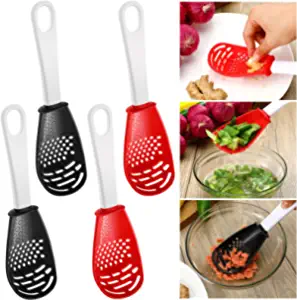 Photo 1 of 4 Pieces 6 in 1 Multifunctional Kitchen Cooking Spoon Skimmer Scoop Colander Strainer Slotted Plastic Spoon for Cooking, Draining, Mashing, Grating, Beating

