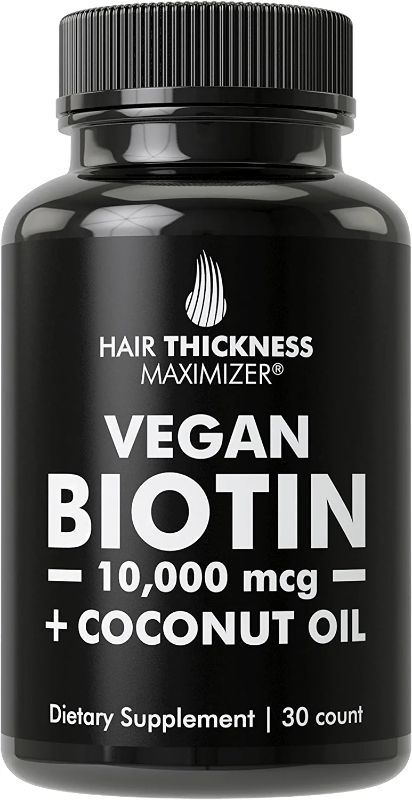 Photo 1 of  Biotin Vitamins for Hair Growth with Organic Coconut Oil. Vegan Hair, Skin and Nails Supplement For Men + Women. 10000mcg B7 DHT Blocker Pills Made in USA Great For Hair Loss, Thinning Hair. No Gluten * 02/2023

