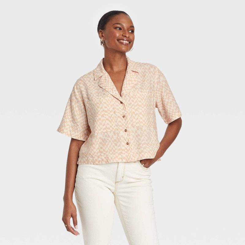 Photo 1 of 2 COUNT Women's Short Sleeve Button-Down Shirt - Universal Thread™ SIZE LARGE & XL 
