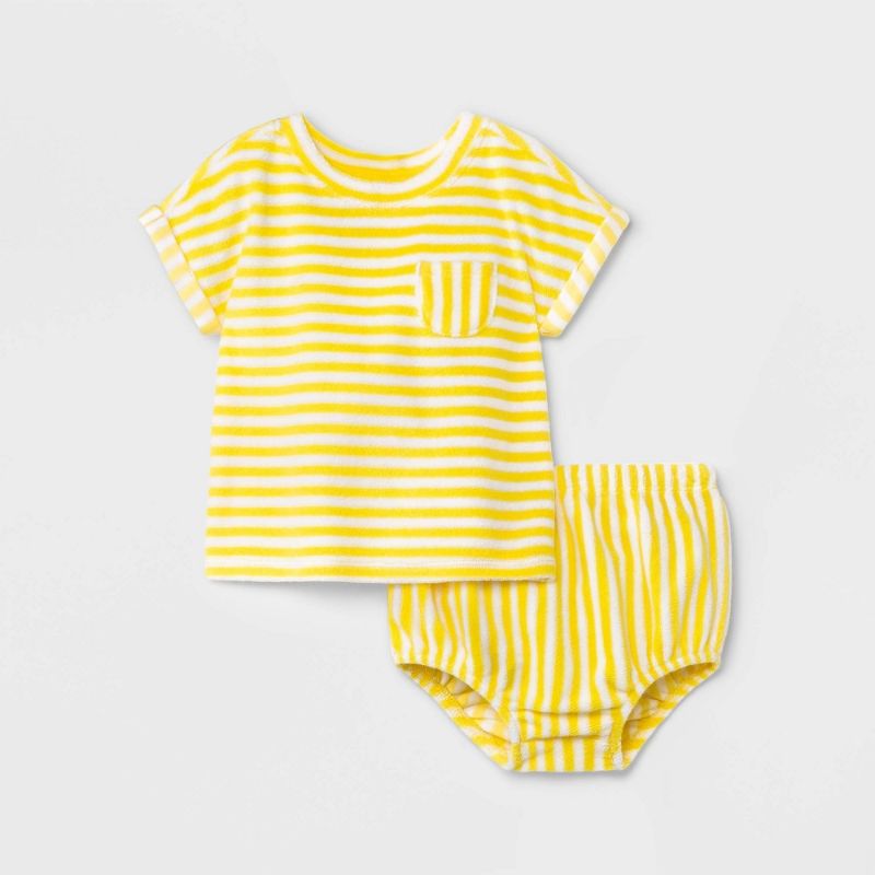 Photo 1 of Baby 2pc Striped Loop Terry Top & Bottom Set - Cat & Jack™ Light SIZE NB