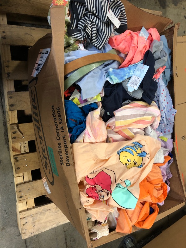 Photo 1 of ALL NEW WITH TAGS!! BOX LOT PALLET , TARGET BRAND CLOTHES, MAJORITY GIRLS / BOYS YOUTH SIZES + BABY & TODDLER CLOTHES , PAJAMAS LOUNGEWEAR & WORKOUT CLOTHING ETC VARIOUS STYLES 